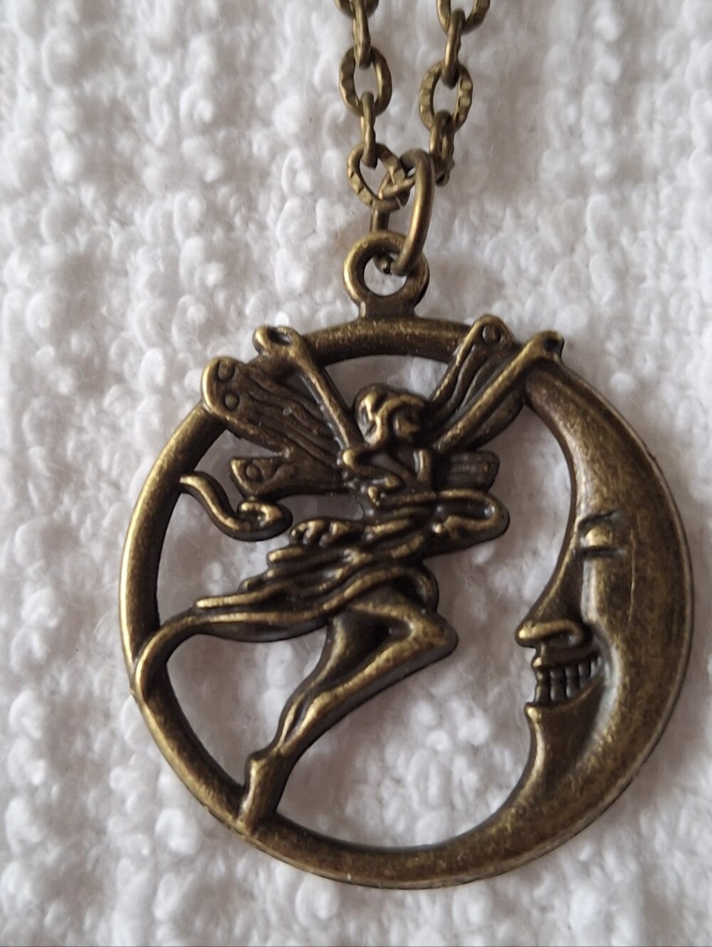 Bronze Fairy and Moon Pendant With 18" Necklace - Women Jewelry
